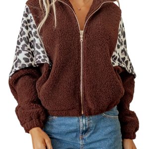 Women's Sherpa Fleece Jacket, Casual Western Zip Up - Main View