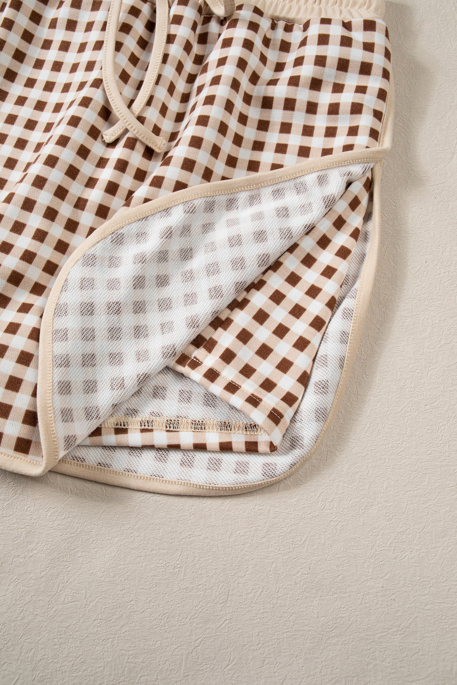 Women's Gingham Skort Set, Casual Brown Plaid 2 Piece Outfit - Detail View 16 Women's Gingham Skort Set, Casual Brown Plaid 2 Piece Outfit - Detail View 16