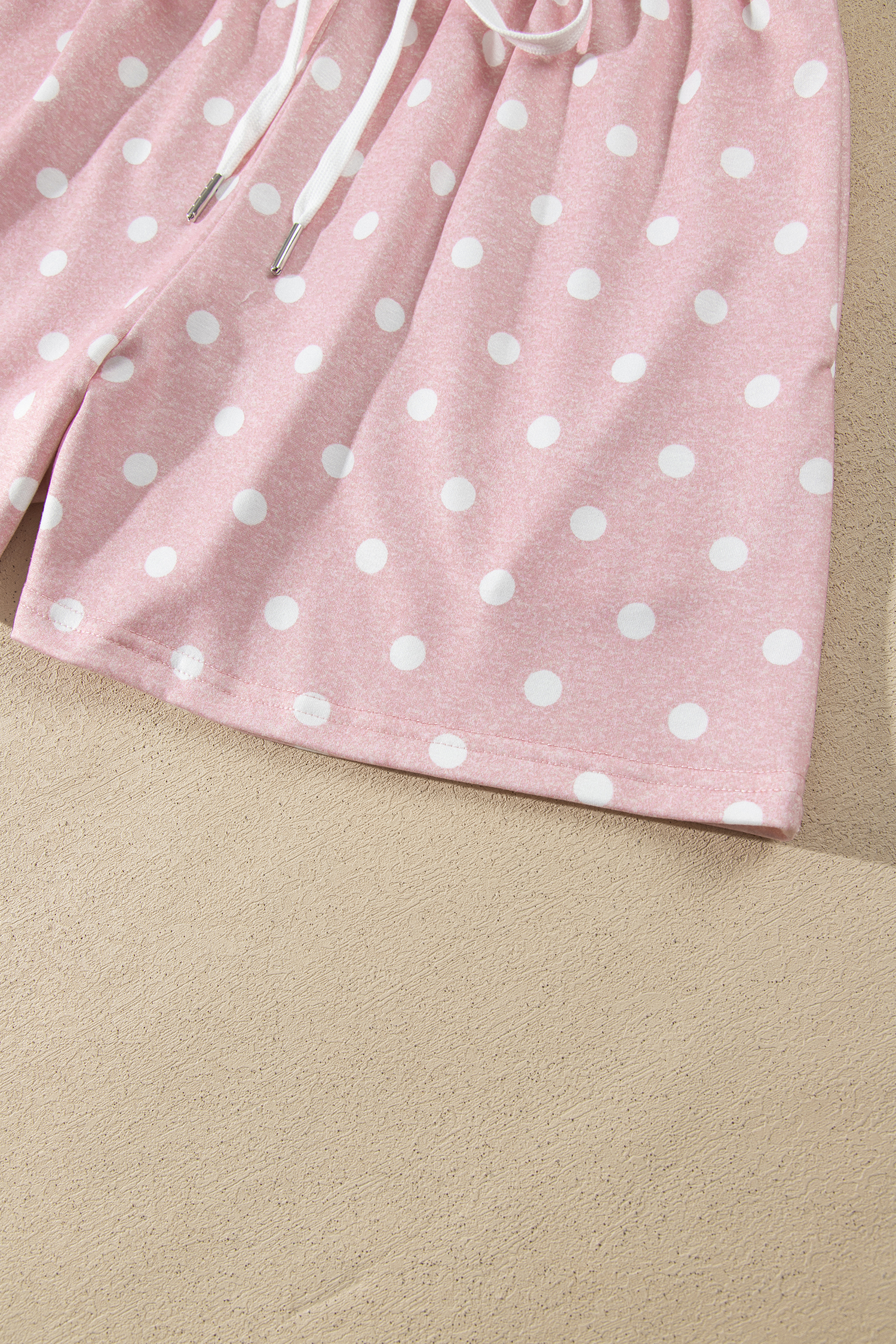 Soft Knit 2 Piece Shorts Set, Women's Pink Polka Dot Outfit - Detail View 12 Soft Knit 2 Piece Shorts Set, Women's Pink Polka Dot Outfit - Detail View 12