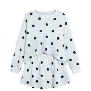 Women's Beige Polka Dot Skort Set, Casual Daily Pullover - Main View