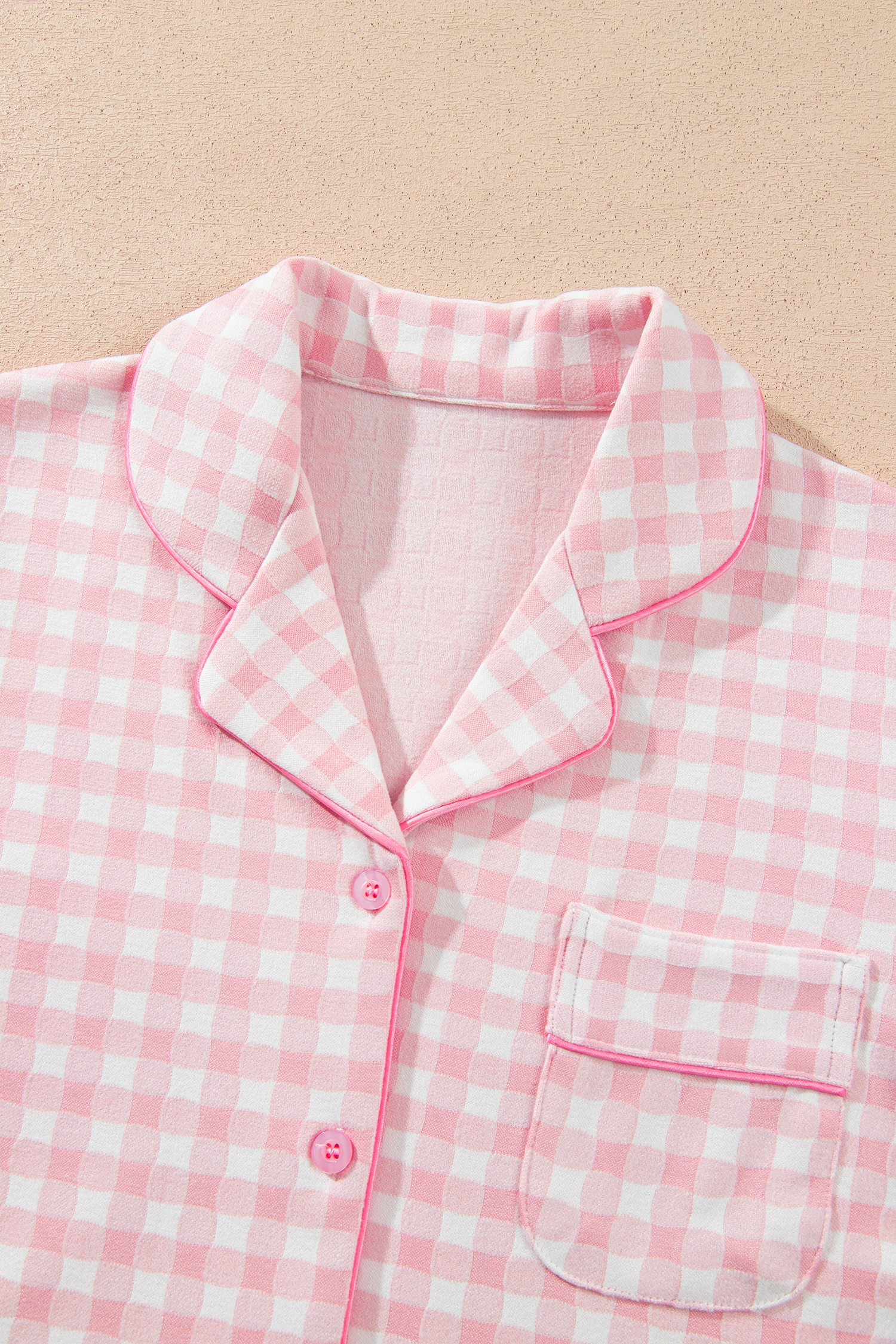 Soft Plaid Pajama Set, Women's Pink Long Sleeve Loungewear - Detail View 6 Soft Plaid Pajama Set, Women's Pink Long Sleeve Loungewear - Detail View 6