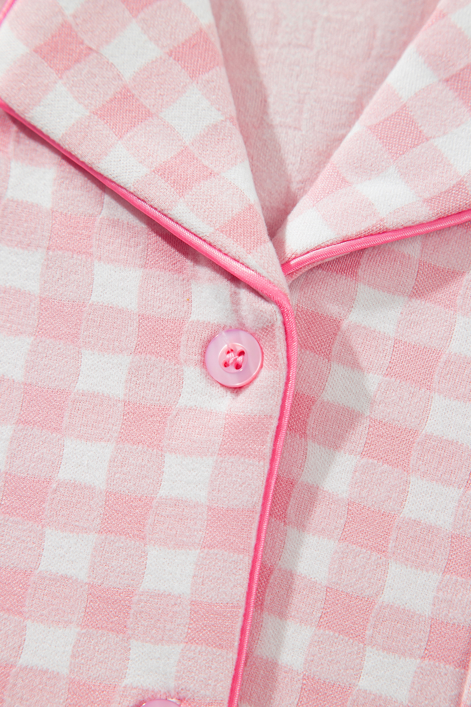 Gingham Print PJ Set, Women's Lapel Shirt High Waist Pants - Detail View 8 Gingham Print PJ Set, Women's Lapel Shirt High Waist Pants - Detail View 8