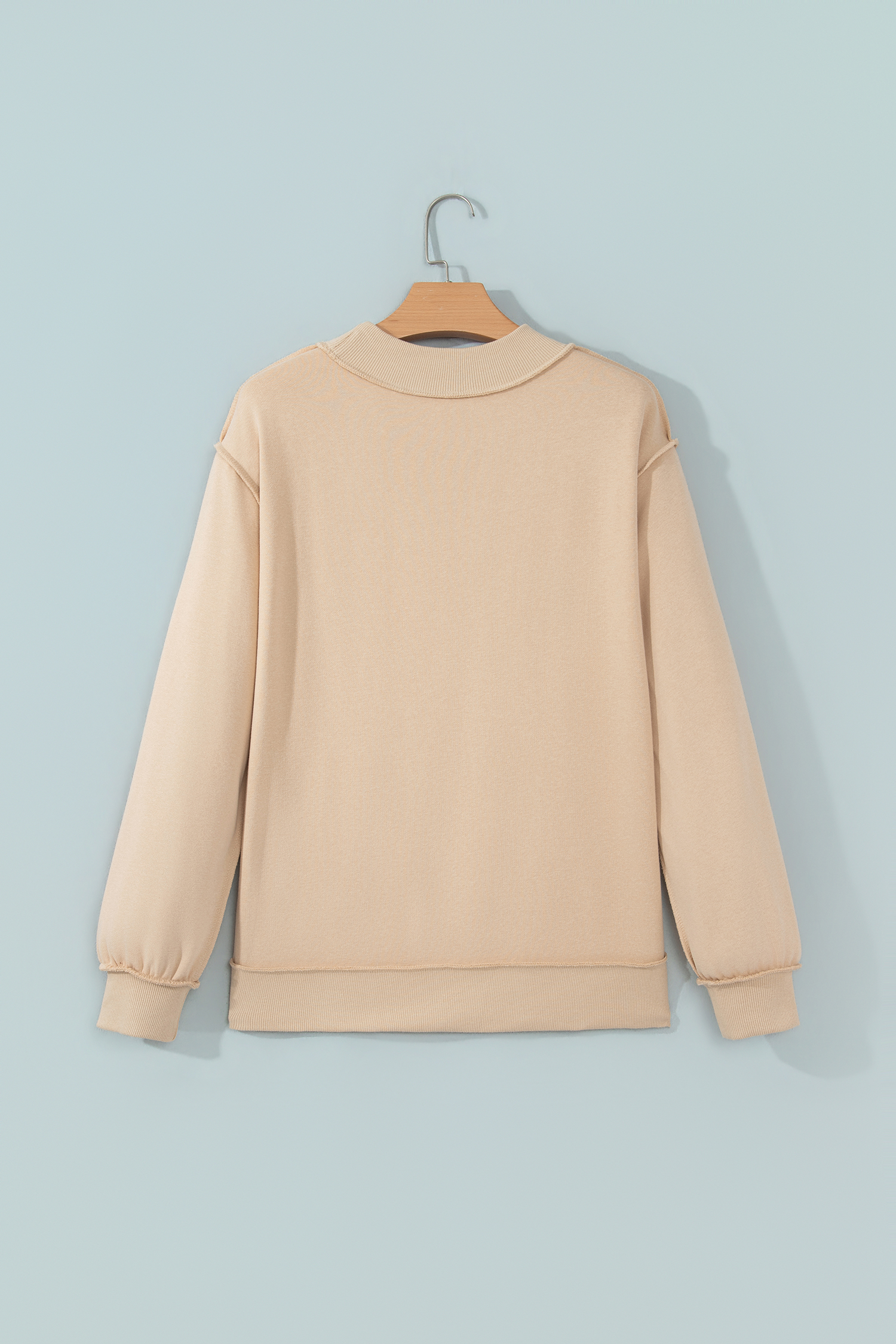 Embroidered STATE Graphic Sweatshirt, Women's Khaki Mock Neck - Detail View 5 Embroidered STATE Graphic Sweatshirt, Women's Khaki Mock Neck - Detail View 5