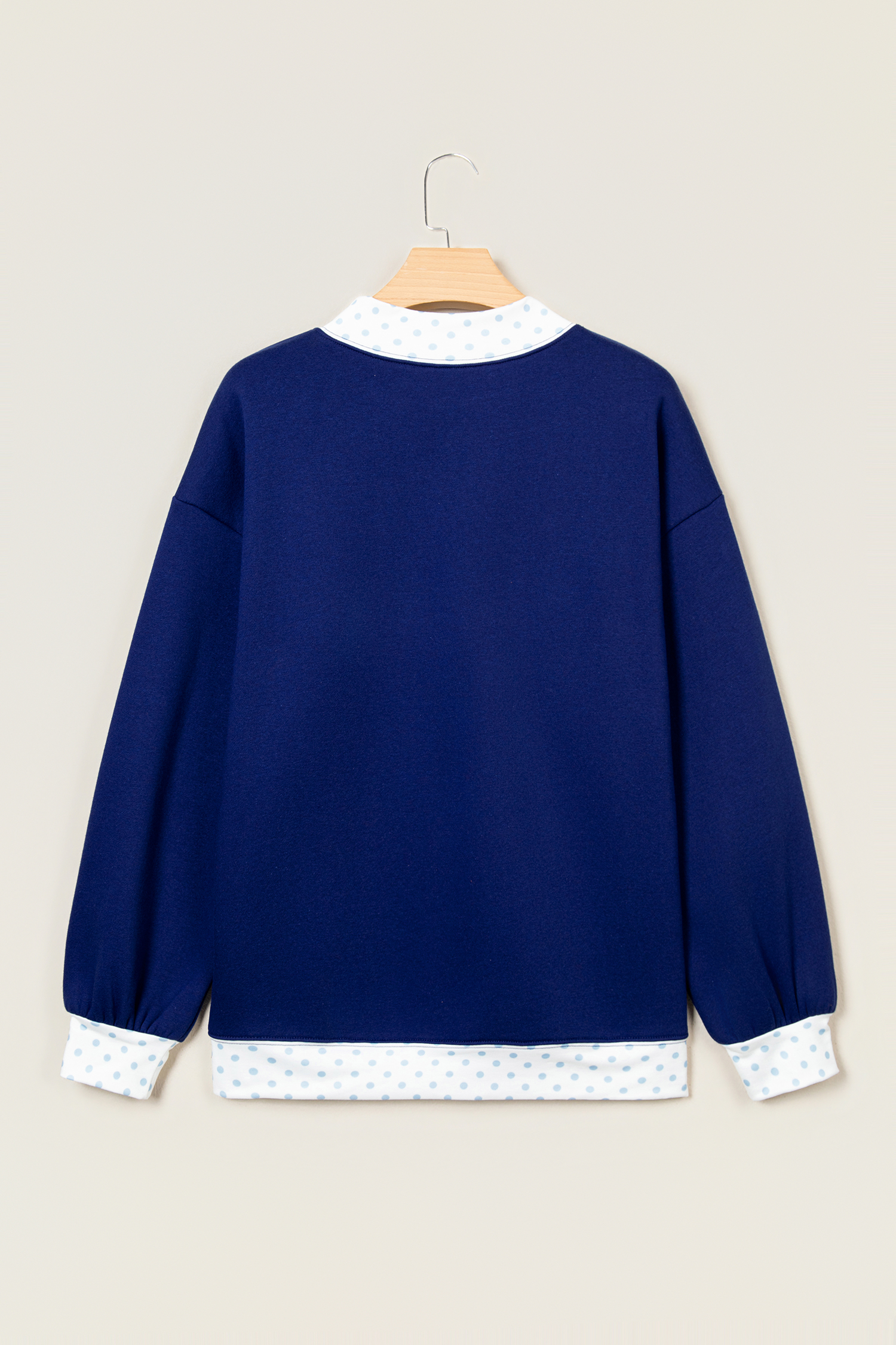 Women's Polka Dot Trim Graphic Pullover, Mock Neck Style - Detail View 5 Women's Polka Dot Trim Graphic Pullover, Mock Neck Style - Detail View 5