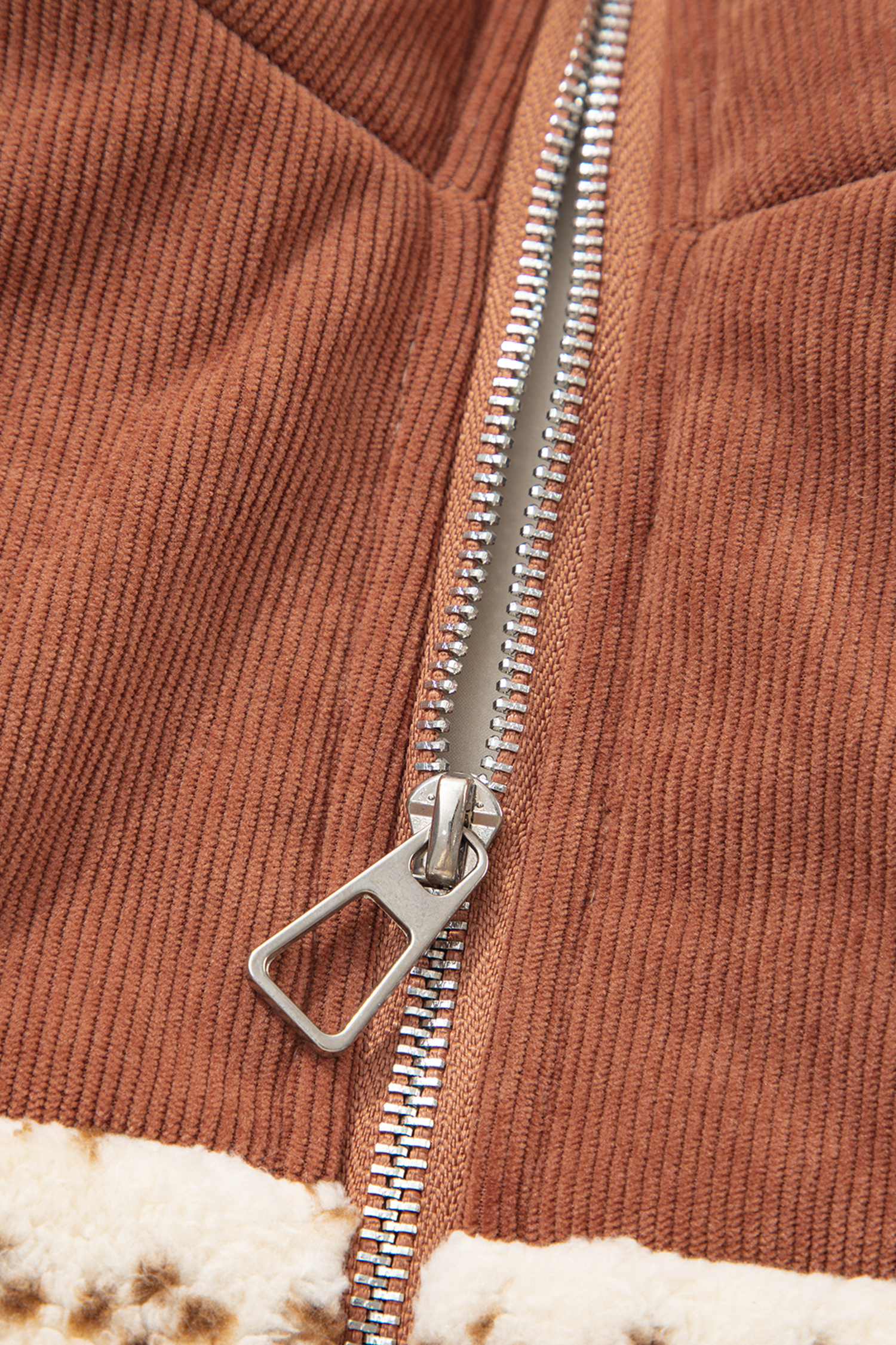 Western Geometric Print Vest, Brown Fleece Stand Neck Zip - Detail View 11 Western Geometric Print Vest, Brown Fleece Stand Neck Zip - Detail View 11