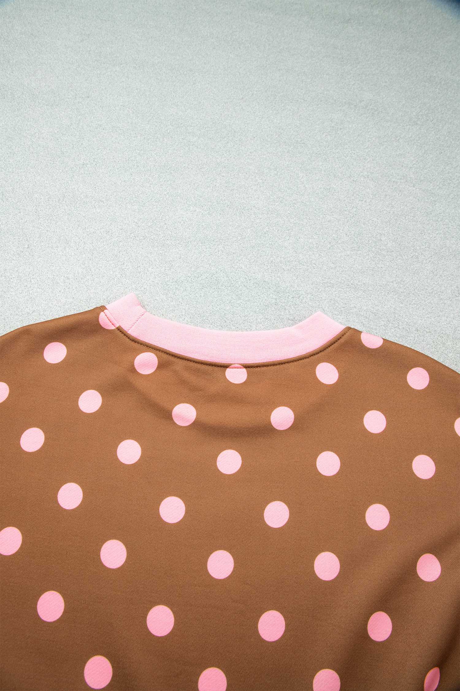 Women's Colorblock Pullover, Brown Polka Dot Sweatshirt - Detail View 6 Women's Colorblock Pullover, Brown Polka Dot Sweatshirt - Detail View 6