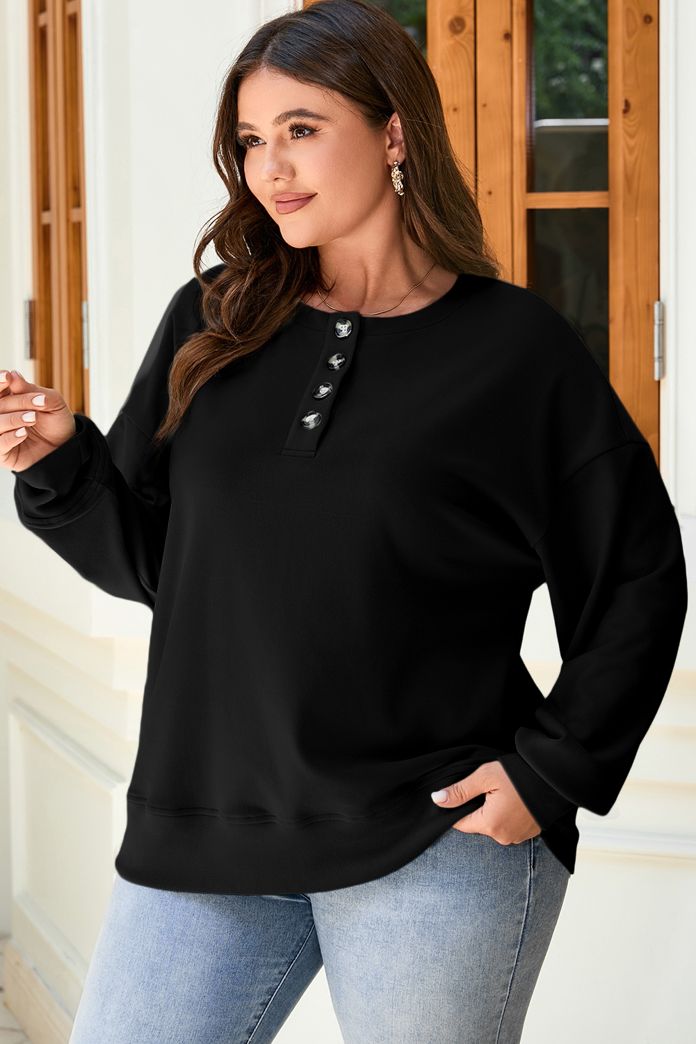 Autumn Long Sleeve Sweatshirt, Casual Plus Size Women Top - Detail View 3 Autumn Long Sleeve Sweatshirt, Casual Plus Size Women Top - Detail View 3