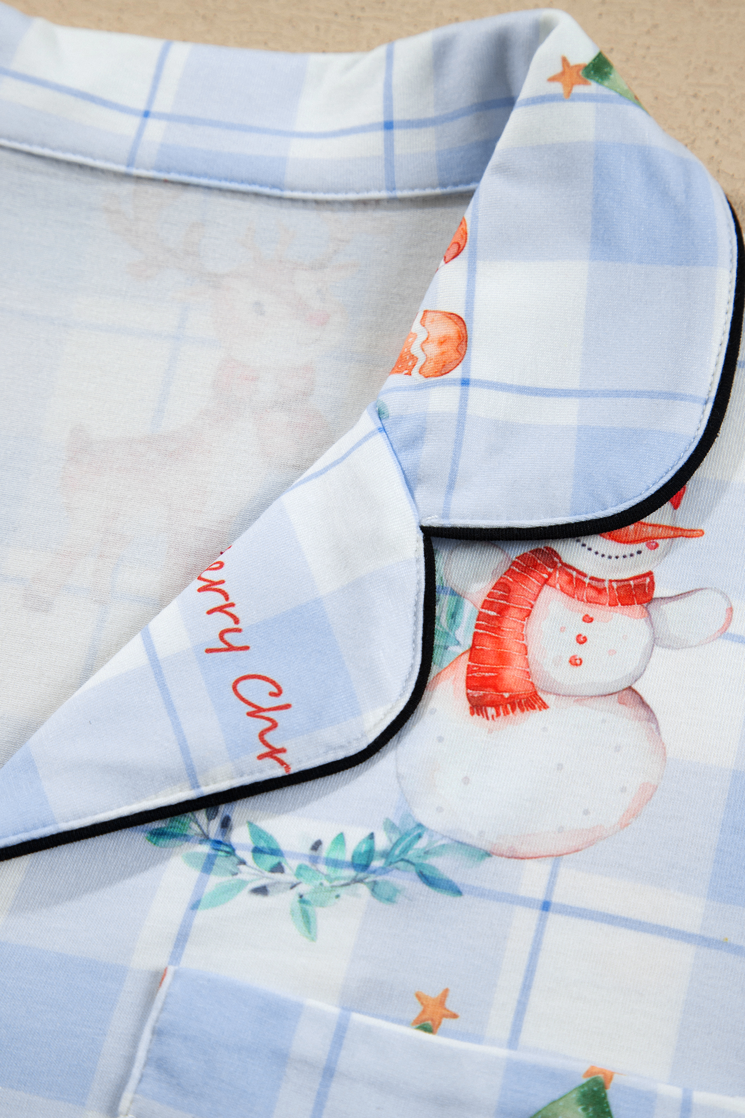 Blue Cartoon Christmas Pajamas, Women's Plaid Lounge Set - Detail View 14 Blue Cartoon Christmas Pajamas, Women's Plaid Lounge Set - Detail View 14
