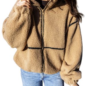Women's Sherpa Fleece Jacket, Casual Zip Up Winter Coat - Main View