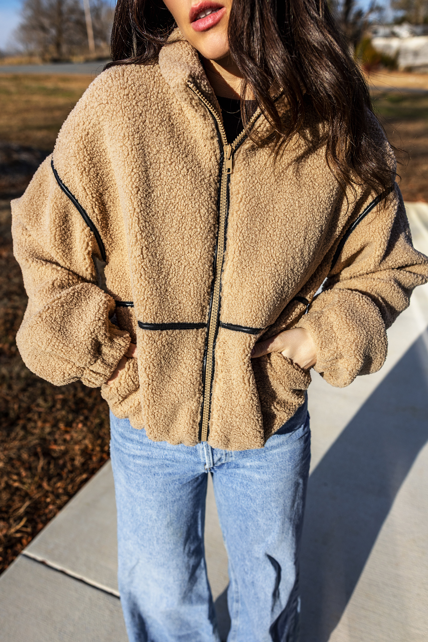 Women's Stand Collar Jacket, Warm Solid Regular Fit Fleece - Detail View 3 Women's Stand Collar Jacket, Warm Solid Regular Fit Fleece - Detail View 3