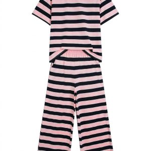 Women's Striped Two Piece Set, Casual Loose Tee and Pants - Main View