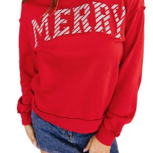 Women's Red Mock Neck Sweatshirt, Casual Autumn Pullover - Main View