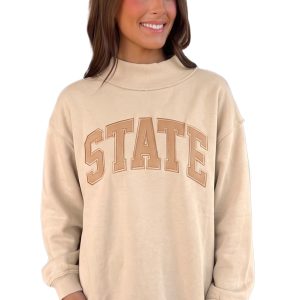 Women's Mock Neck STATE Sweatshirt, Casual Parchment Pullover - Main View