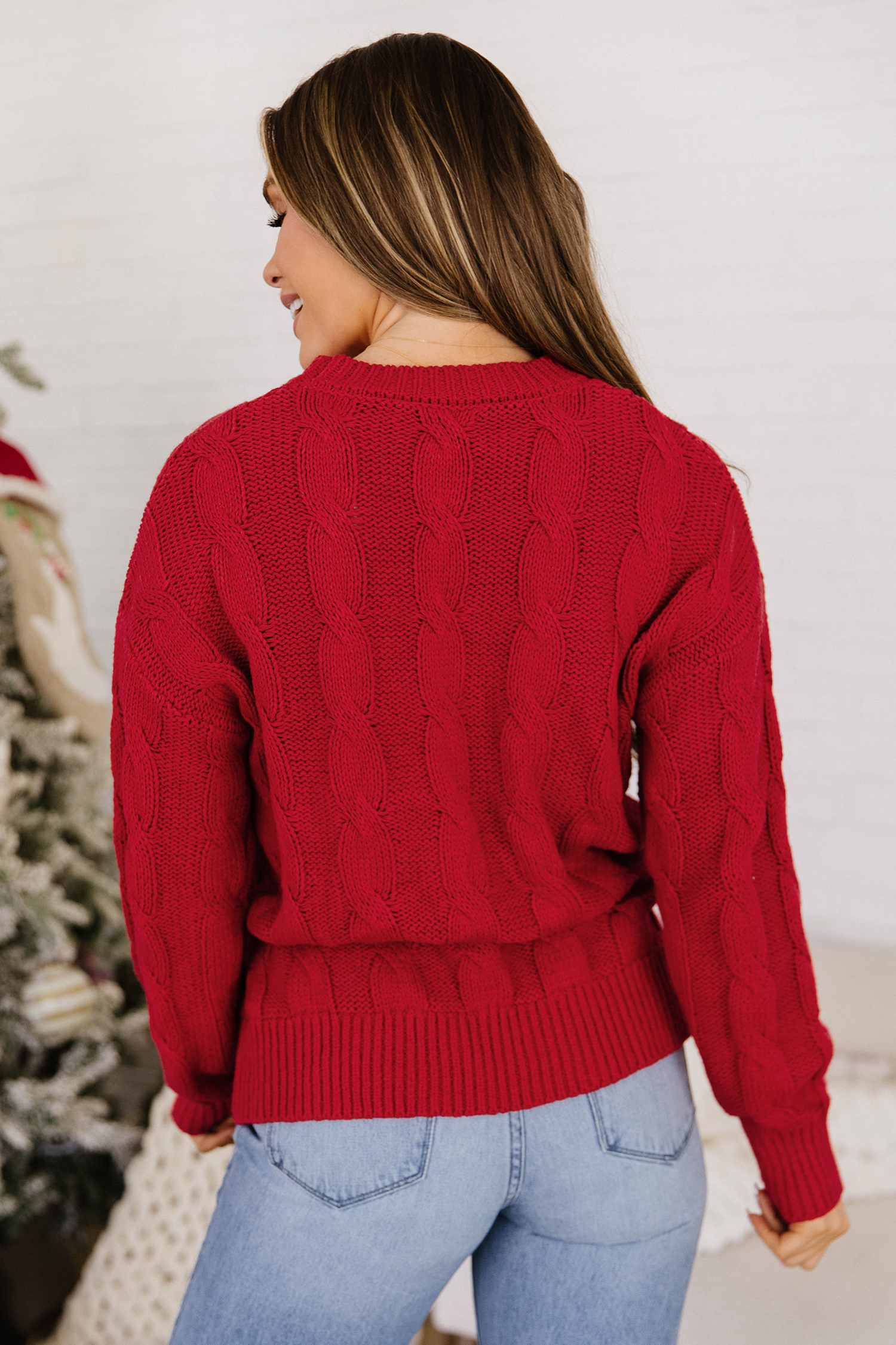 Women's Christmas Falala Sweater, Festive Crewneck Top - Detail View 2 Women's Christmas Falala Sweater, Festive Crewneck Top - Detail View 2