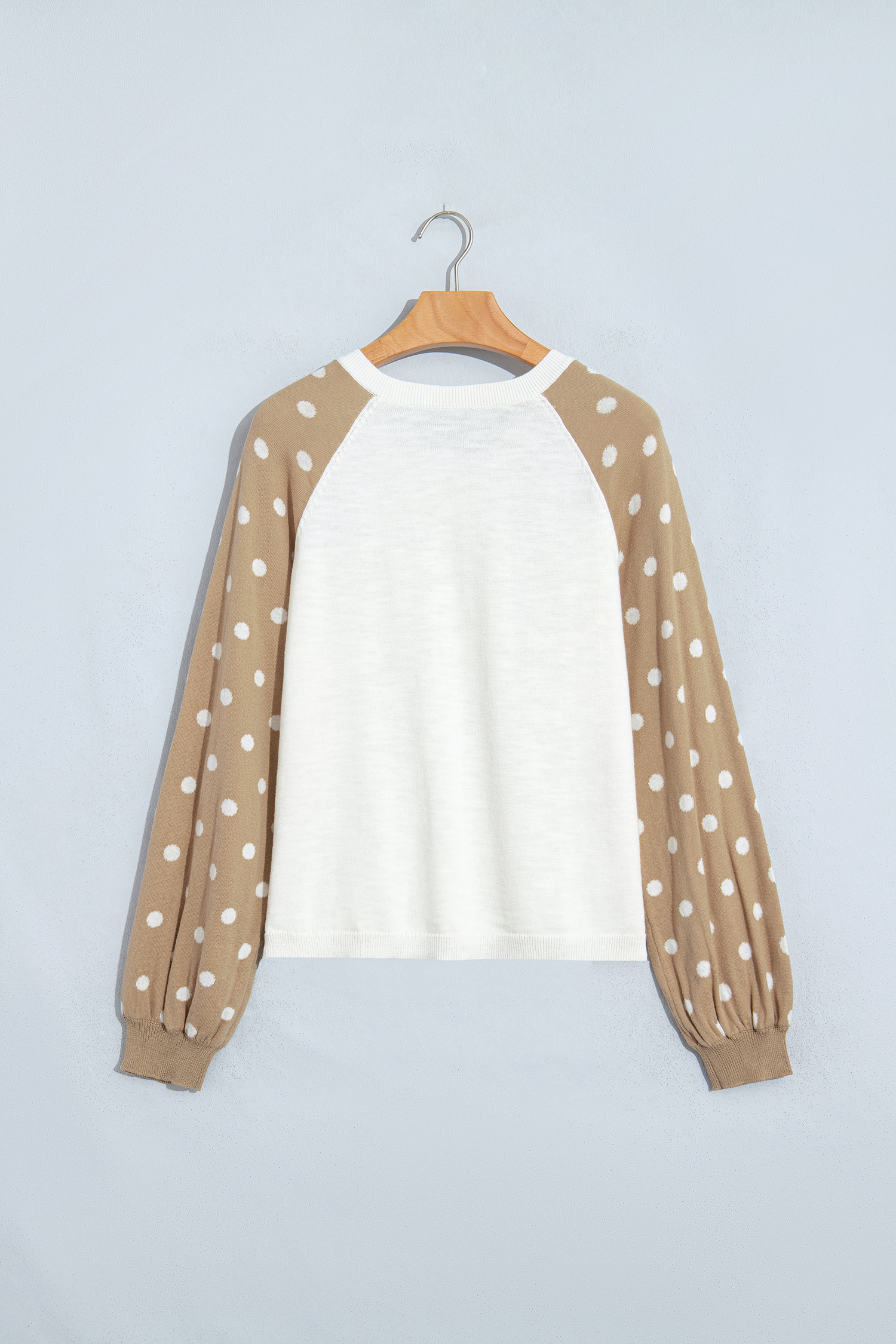 Khaki Colorblock Henley Sweater, Women's Polka Dot Top - Detail View 8 Khaki Colorblock Henley Sweater, Women's Polka Dot Top - Detail View 8