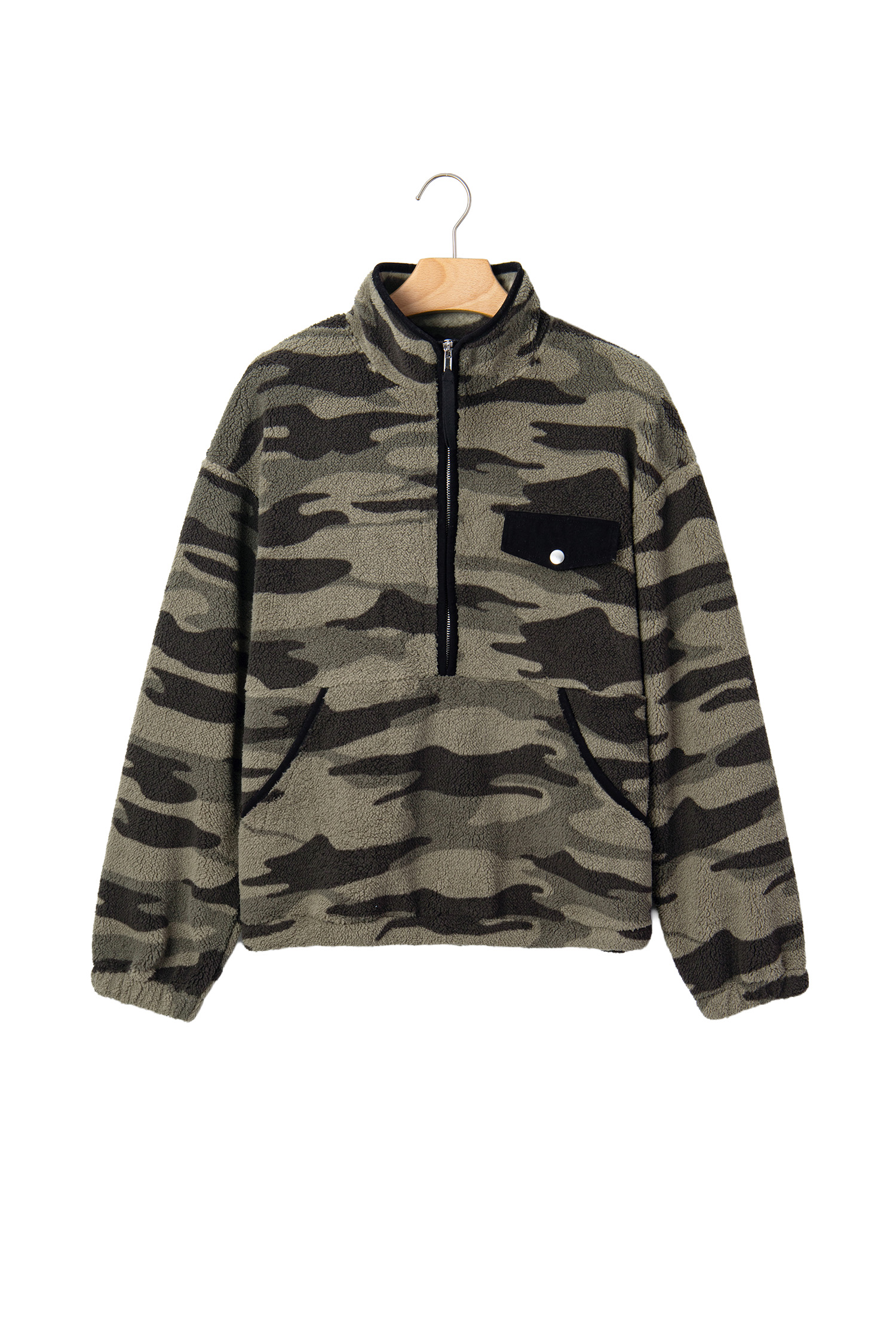 Women's Soft Fleece Camo Pullover, Cozy Half Zip Sweater - Detail View 3 Women's Soft Fleece Camo Pullover, Cozy Half Zip Sweater - Detail View 3