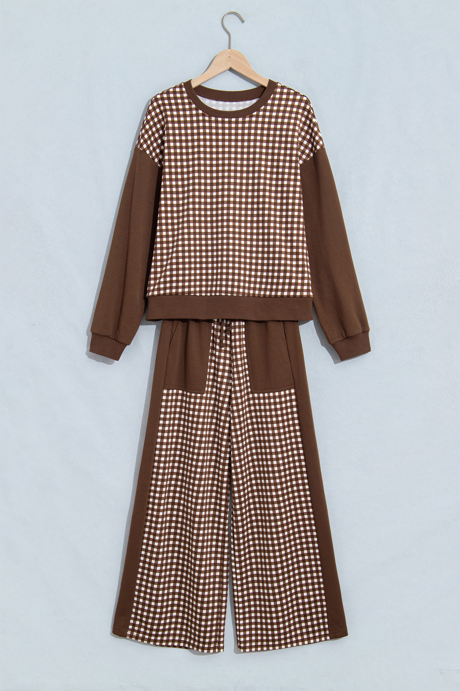 Patchwork Long Sleeve Set, Round Neck Daily Women's Suit - Detail View 3 Patchwork Long Sleeve Set, Round Neck Daily Women's Suit - Detail View 3