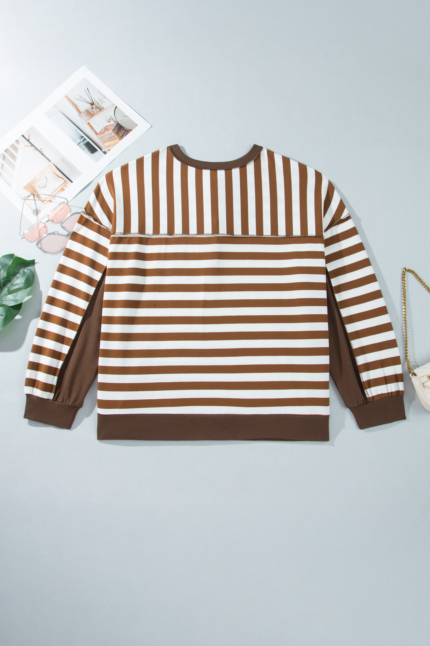 Women's Cotton Blend Sweatshirt, Cozy Striped Top - Detail View 6 Women's Cotton Blend Sweatshirt, Cozy Striped Top - Detail View 6