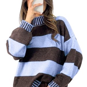 Women's Striped Pullover Sweater, Casual Relaxed Knit Top - Main View
