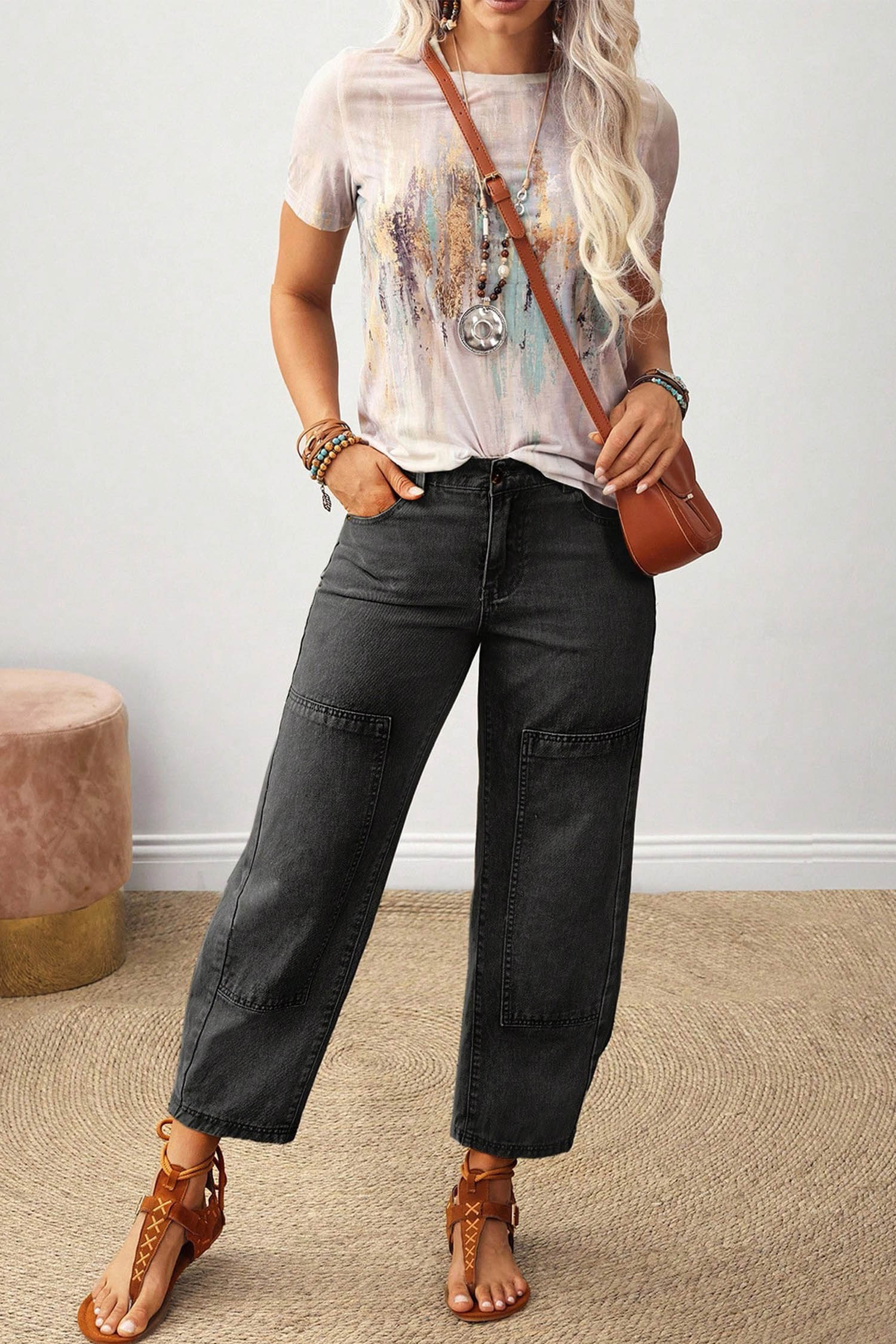 Women's Seam Patchwork Jeans, Carbon Grey Casual Fit - Detail View 5 Women's Seam Patchwork Jeans, Carbon Grey Casual Fit - Detail View 5