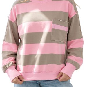Women's Striped Sweatshirt, Casual Drop Shoulder Pullover - Main View