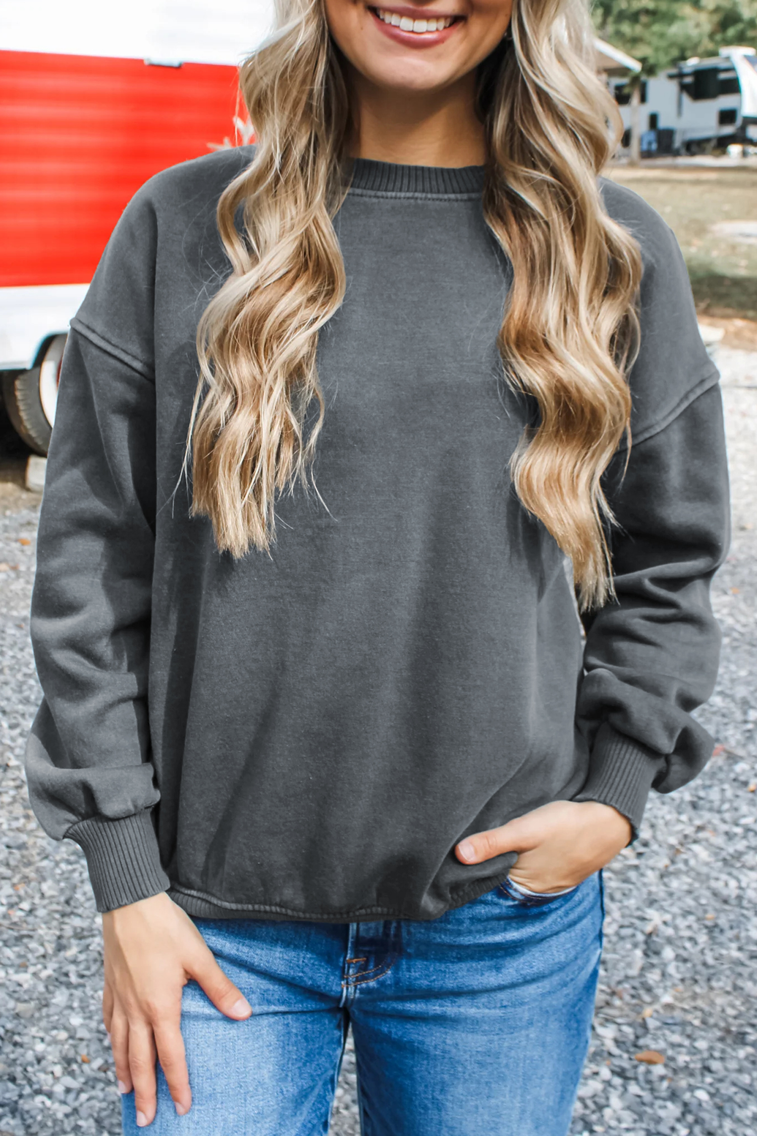Comfortable Cotton Women's Pullover, Casual Gray Sweatshirt - Detail View 9 Comfortable Cotton Women's Pullover, Casual Gray Sweatshirt - Detail View 9