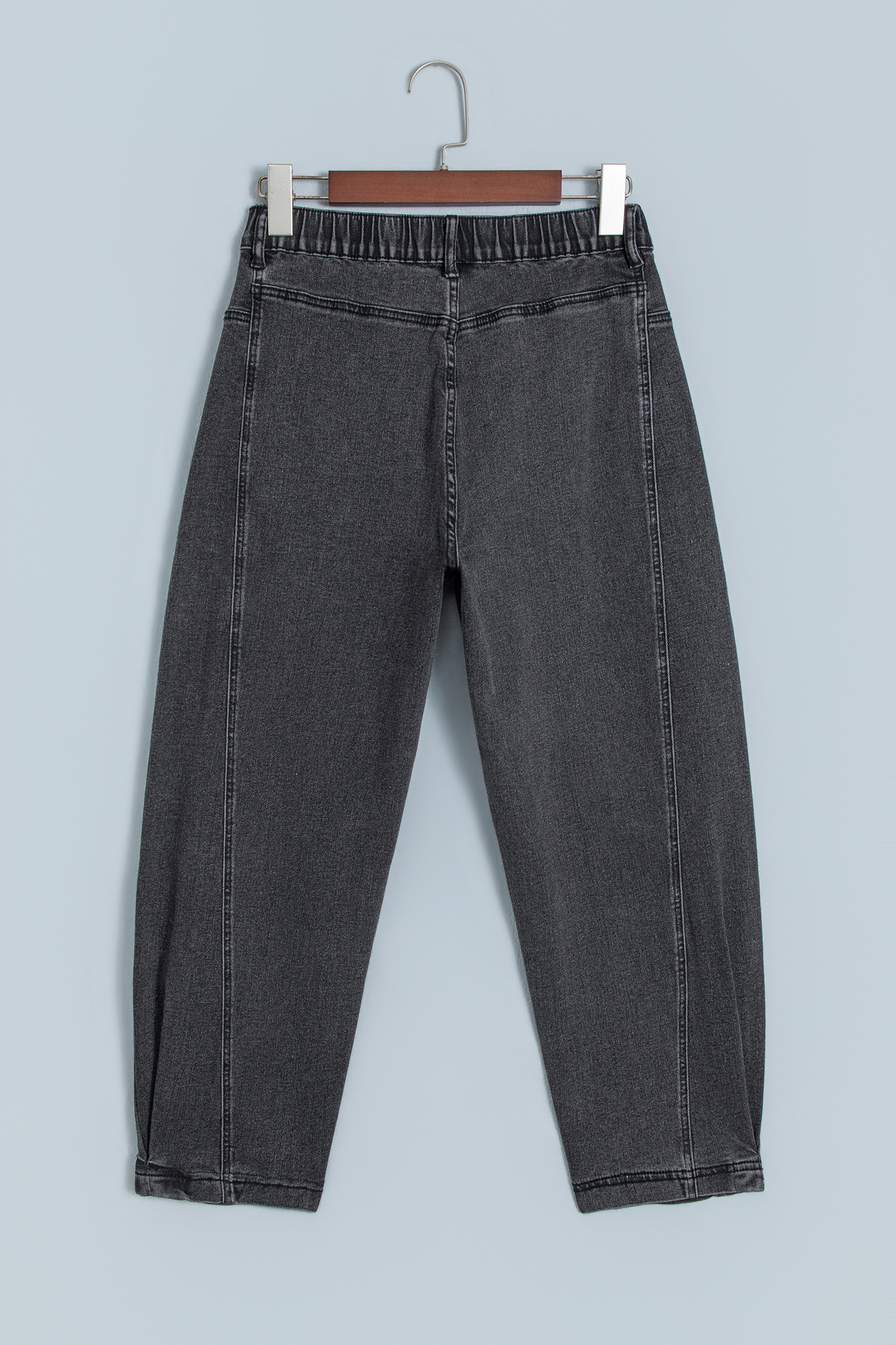 Women's Carbon Grey Barrel Jeans, Casual Seam Denim - Detail View 7 Women's Carbon Grey Barrel Jeans, Casual Seam Denim - Detail View 7