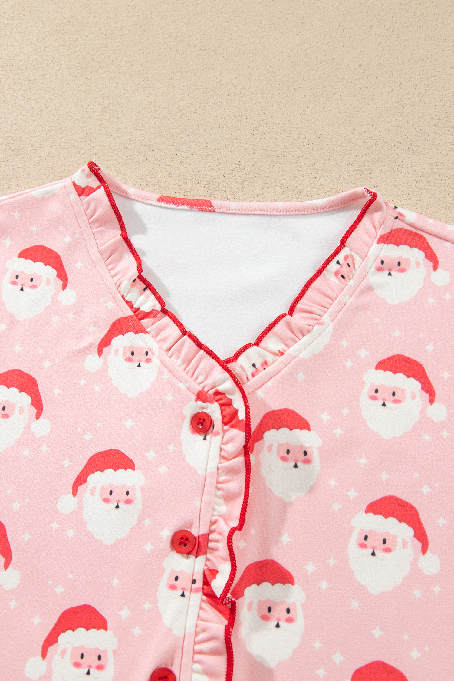 Womens Soft Festive Lounge Set, Pink Santa Print Pajamas - Detail View 6 Womens Soft Festive Lounge Set, Pink Santa Print Pajamas - Detail View 6