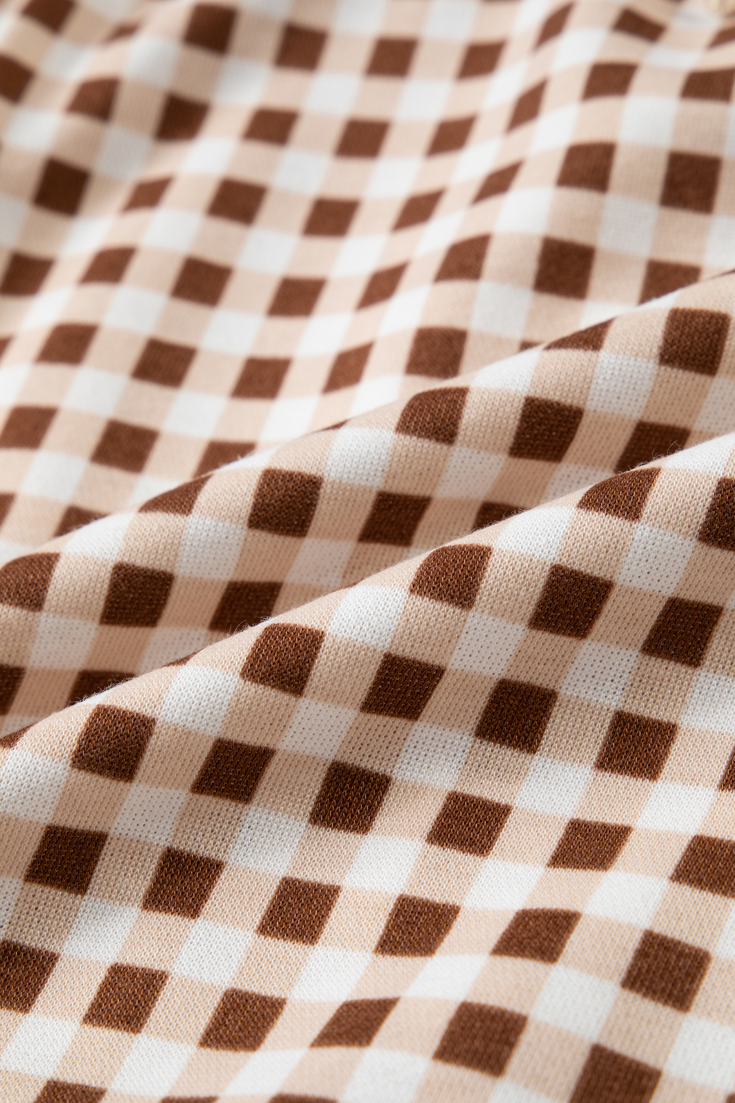 Brown Plaid Long Sleeve Set, Women's Gingham Crew Neck Top - Detail View 17 Brown Plaid Long Sleeve Set, Women's Gingham Crew Neck Top - Detail View 17