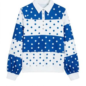 Women's Polka Dot Sweatshirt, Casual Colorblock Pullover - Main View