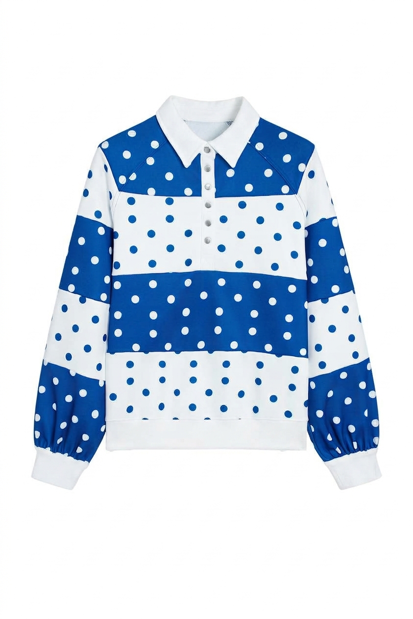 Women's Polka Dot Sweatshirt, Casual Colorblock Pullover - Main View Women's Polka Dot Sweatshirt, Casual Colorblock Pullover - Main View