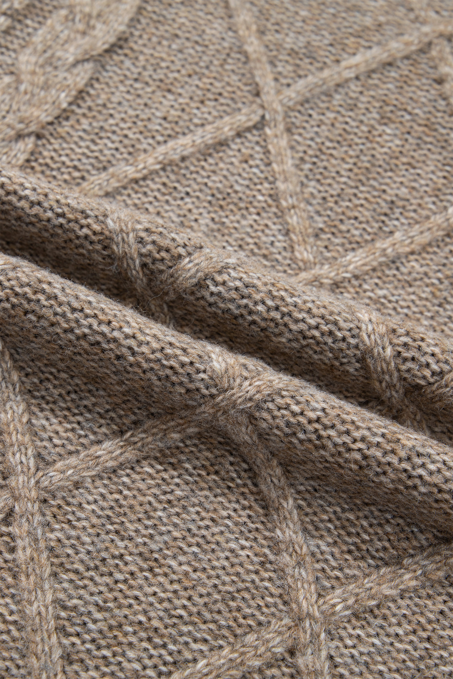 Cable Knit Women's Drop Shoulder Sweater, Khaki Mock Neck - Detail View 8 Cable Knit Women's Drop Shoulder Sweater, Khaki Mock Neck - Detail View 8