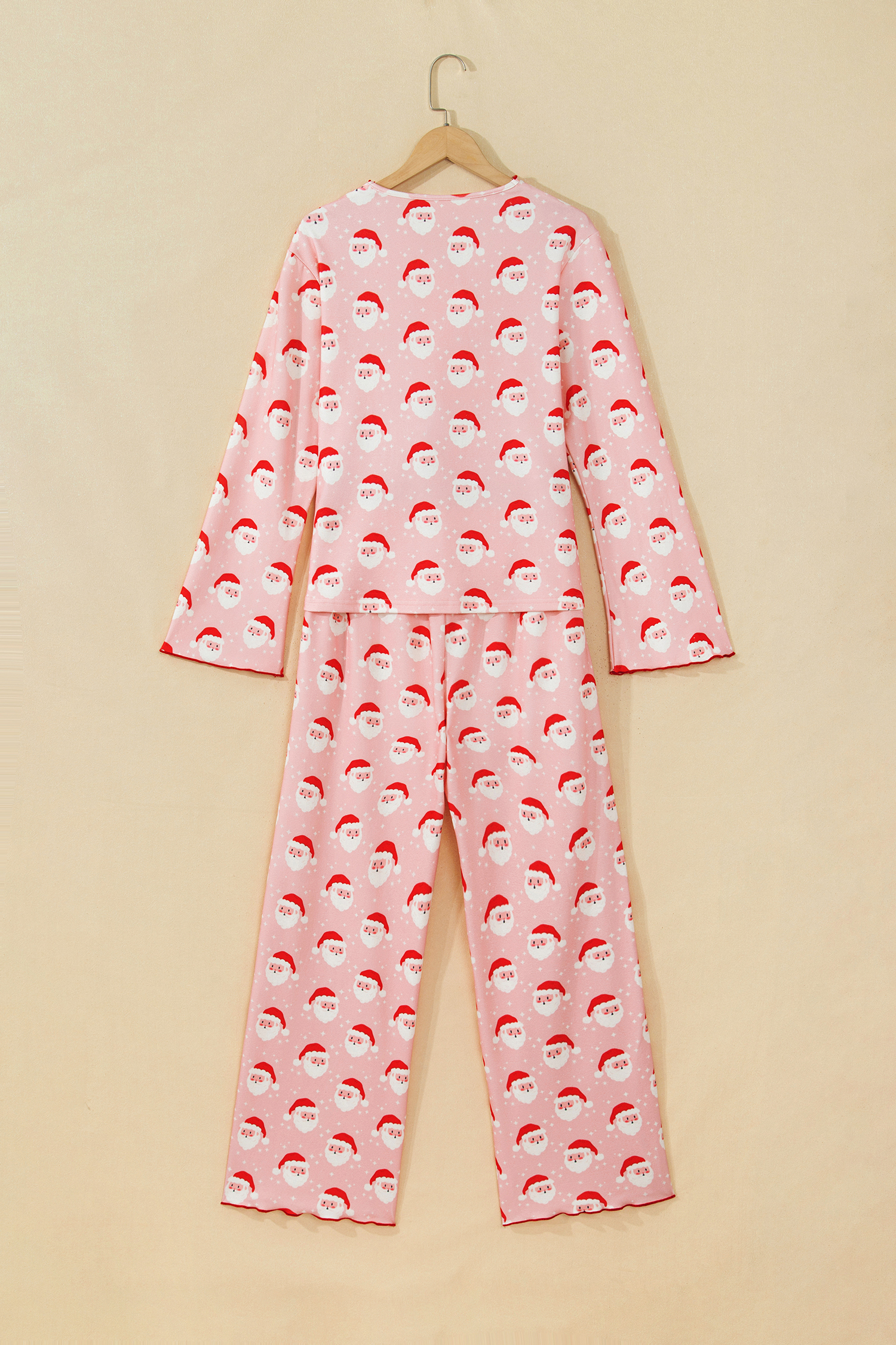 Pink Christmas Pajamas for Women, Santa Frill Lounge Set - Detail View 5 Pink Christmas Pajamas for Women, Santa Frill Lounge Set - Detail View 5