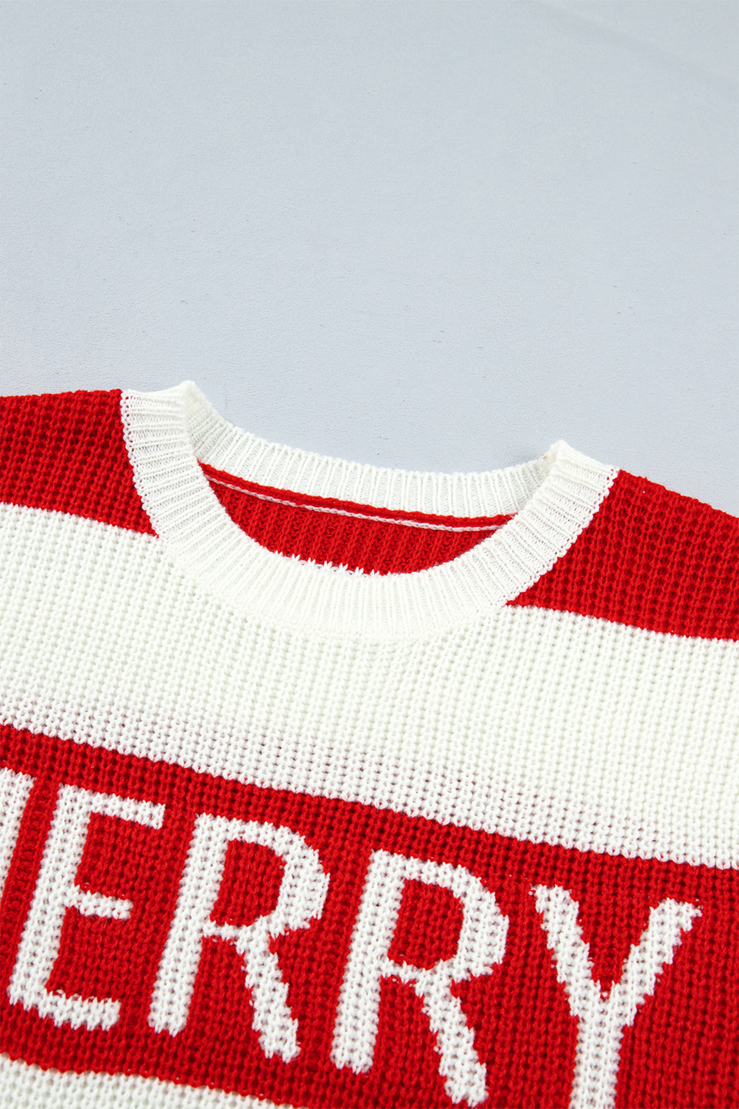 Soft Women's Drop Shoulder Top, Striped Christmas Knit - Detail View 9 Soft Women's Drop Shoulder Top, Striped Christmas Knit - Detail View 9
