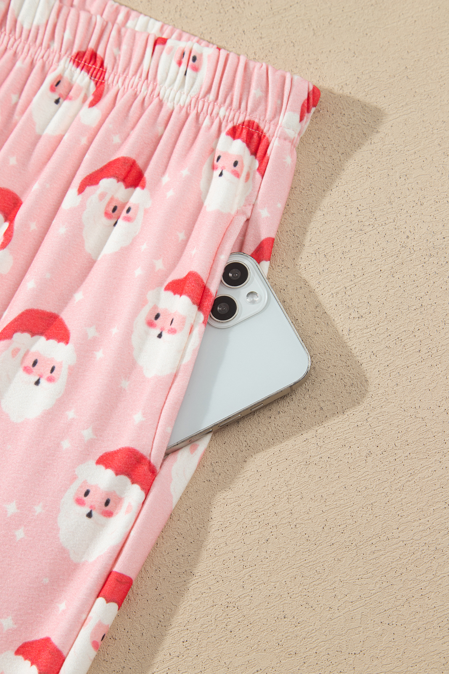 Womens Pink Santa Pajama Set, Button Long Sleeve Pant - Detail View 13 Womens Pink Santa Pajama Set, Button Long Sleeve Pant - Detail View 13