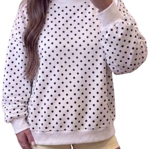Women's Polka Dot Mock Neck Sweatshirt, Casual Daily Top - Main View