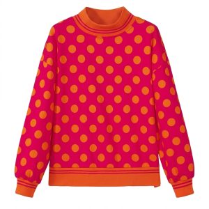 Women's Rose Polka Dot Sweatshirt, Casual Mock Neck Top - Main View
