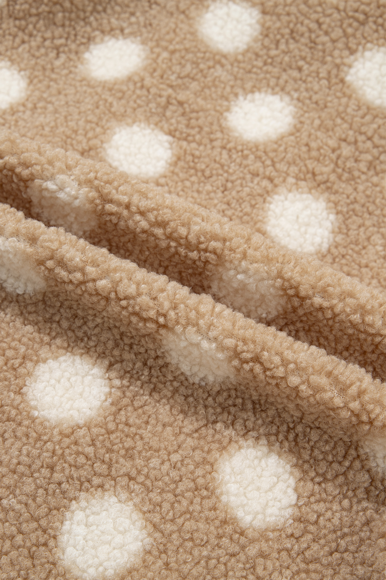 Women's Polka Dot Fleece Jacket, Warm Khaki Sherpa Coat - Detail View 8 Women's Polka Dot Fleece Jacket, Warm Khaki Sherpa Coat - Detail View 8
