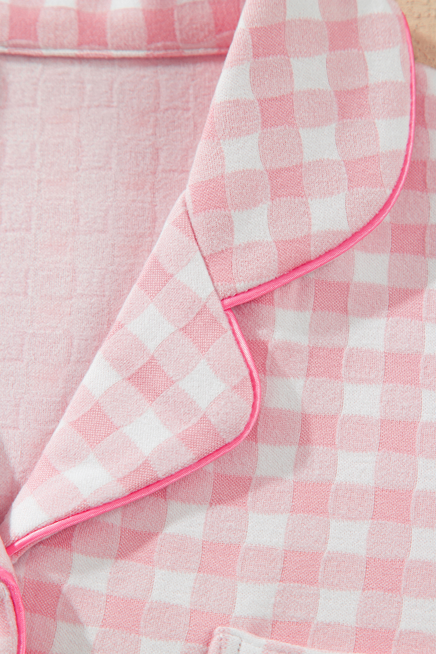 Pink Plaid Pajama Set, Women's Long Sleeve Button Sleepwear - Detail View 7 Pink Plaid Pajama Set, Women's Long Sleeve Button Sleepwear - Detail View 7