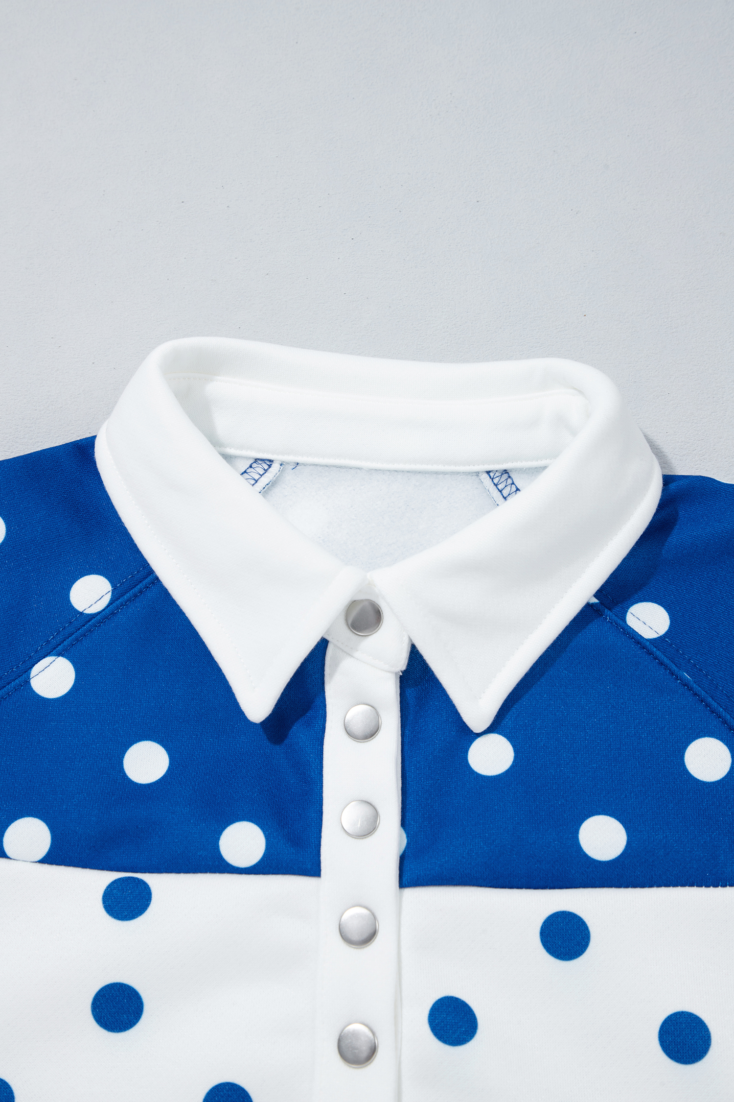 Blue Colorblock Pullover, Polka Dot Puff Sleeve Women Top - Detail View 5 Blue Colorblock Pullover, Polka Dot Puff Sleeve Women Top - Detail View 5